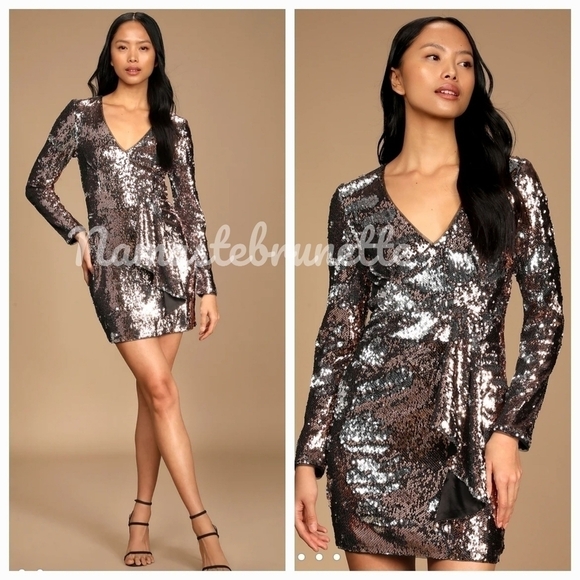 Nwt Lulu's XS Rose Gold Multi Reversible Sequin Mini Dress - Picture 8 of 17